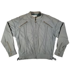 Vintage M. Julian Cropped Collar Moto Jacket Womens 40 Gray Cotton YKK Zip